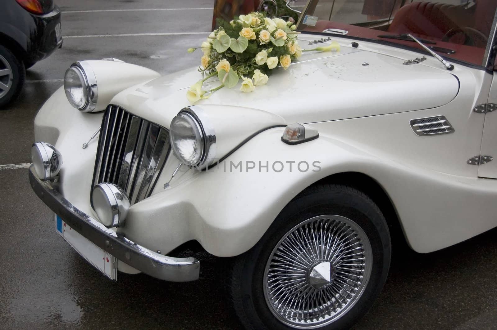 white retro car for just married