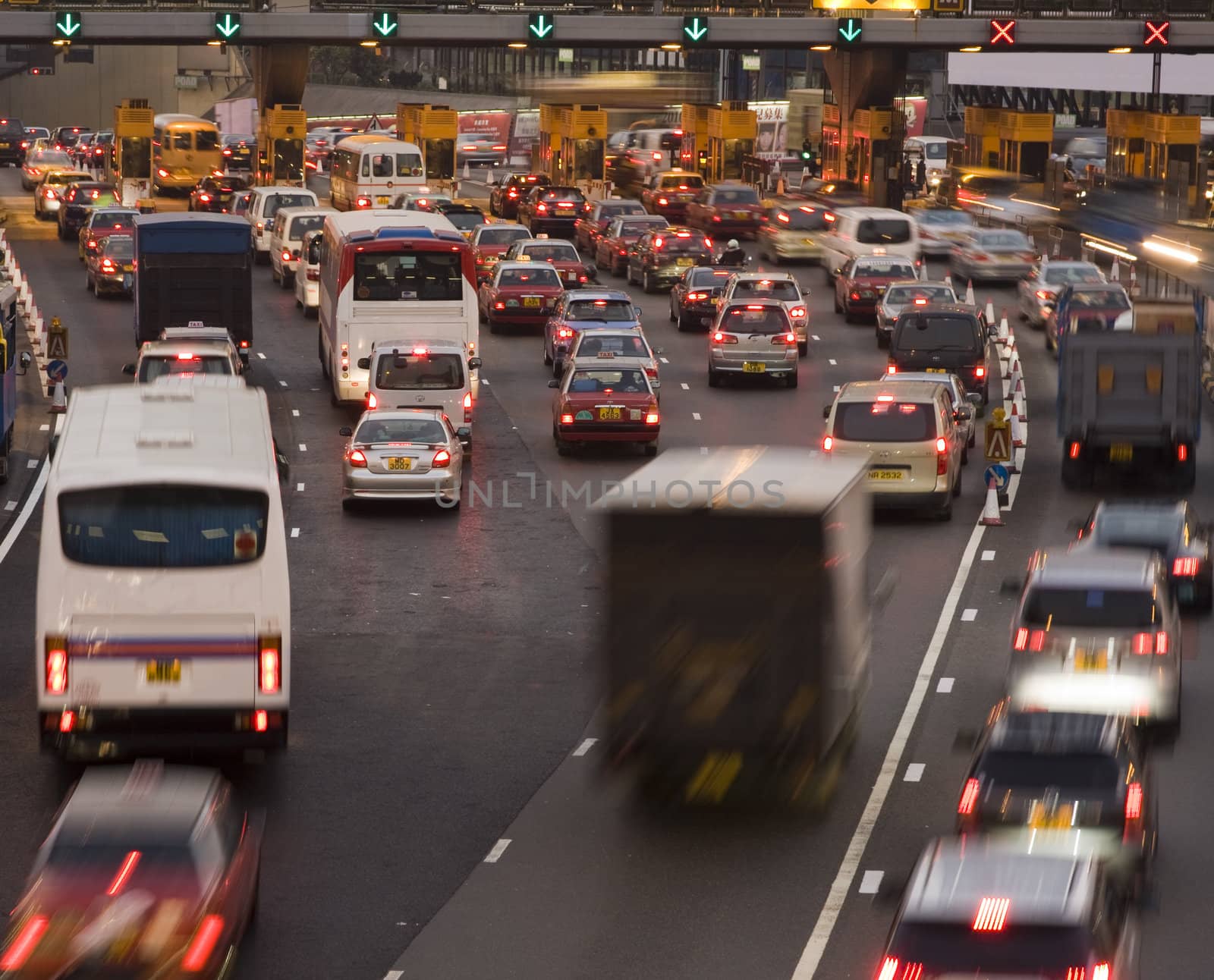 Traffic jam in Hong Kong at night