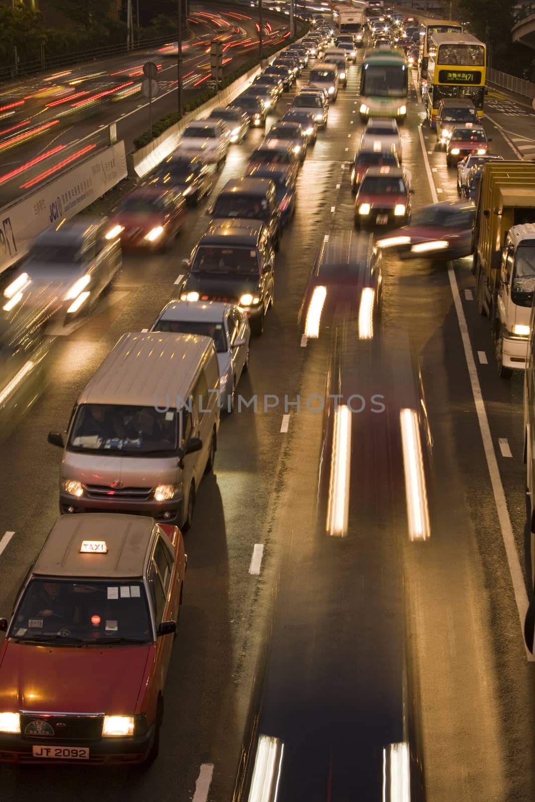 Traffic jam in Hong Kong at night