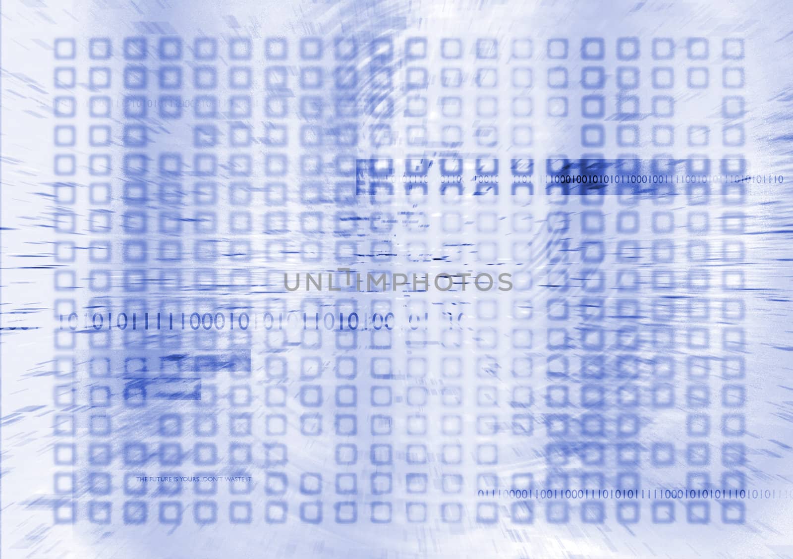 futuristic digital future in blue and white with binary info