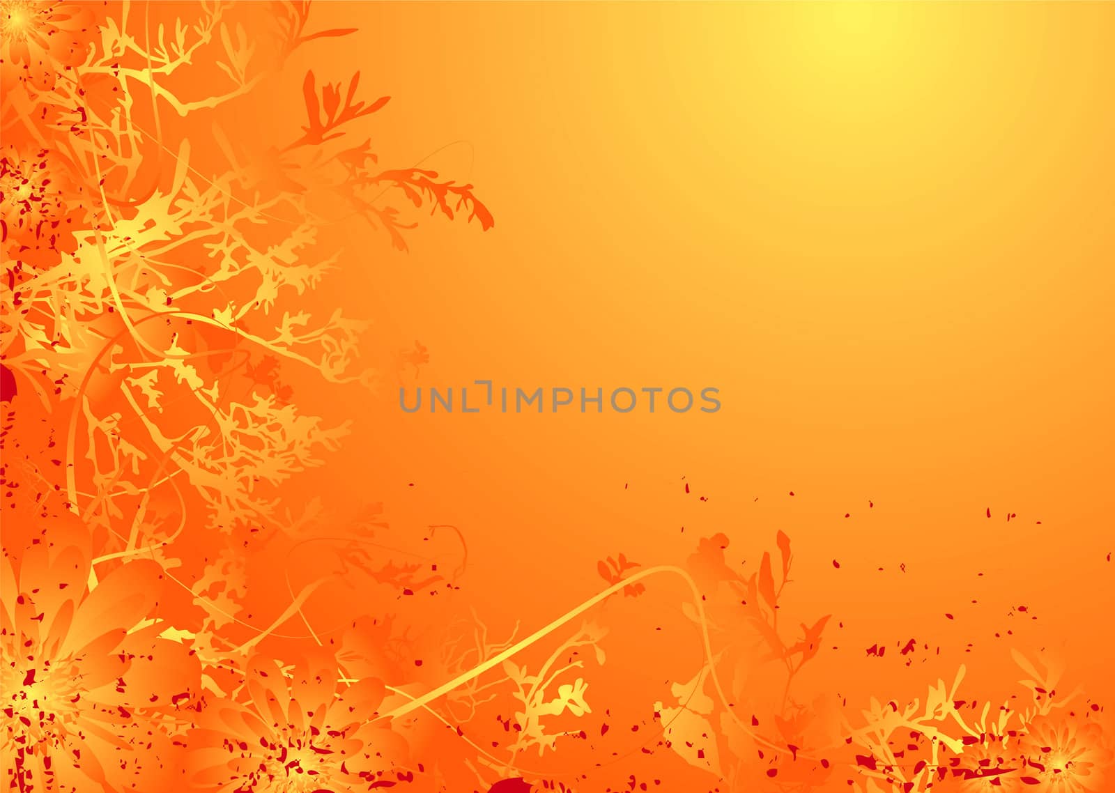 Retro styled nature background in orange with a floral theme