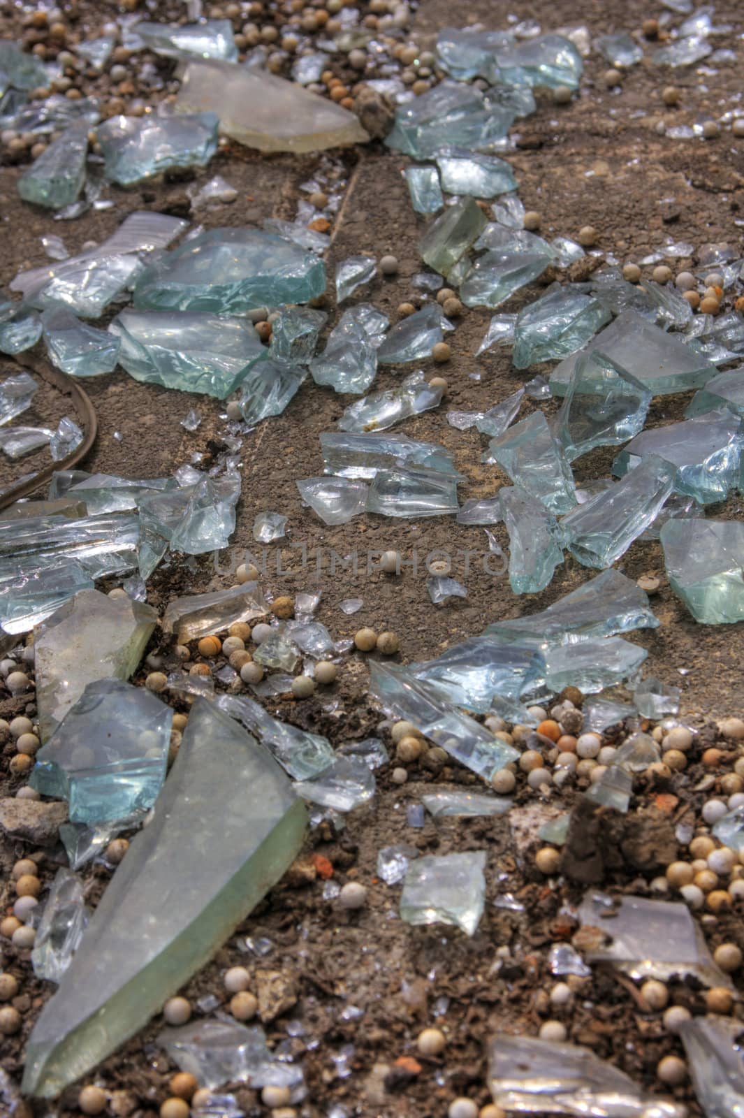 Close shot of broken glass pieces