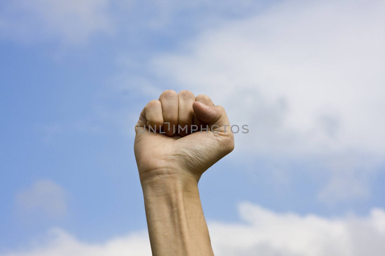 Hand with the Sky Background
to show challenge to a fight or contest.