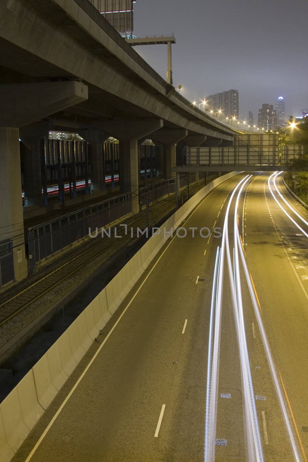 Highway with many car at night