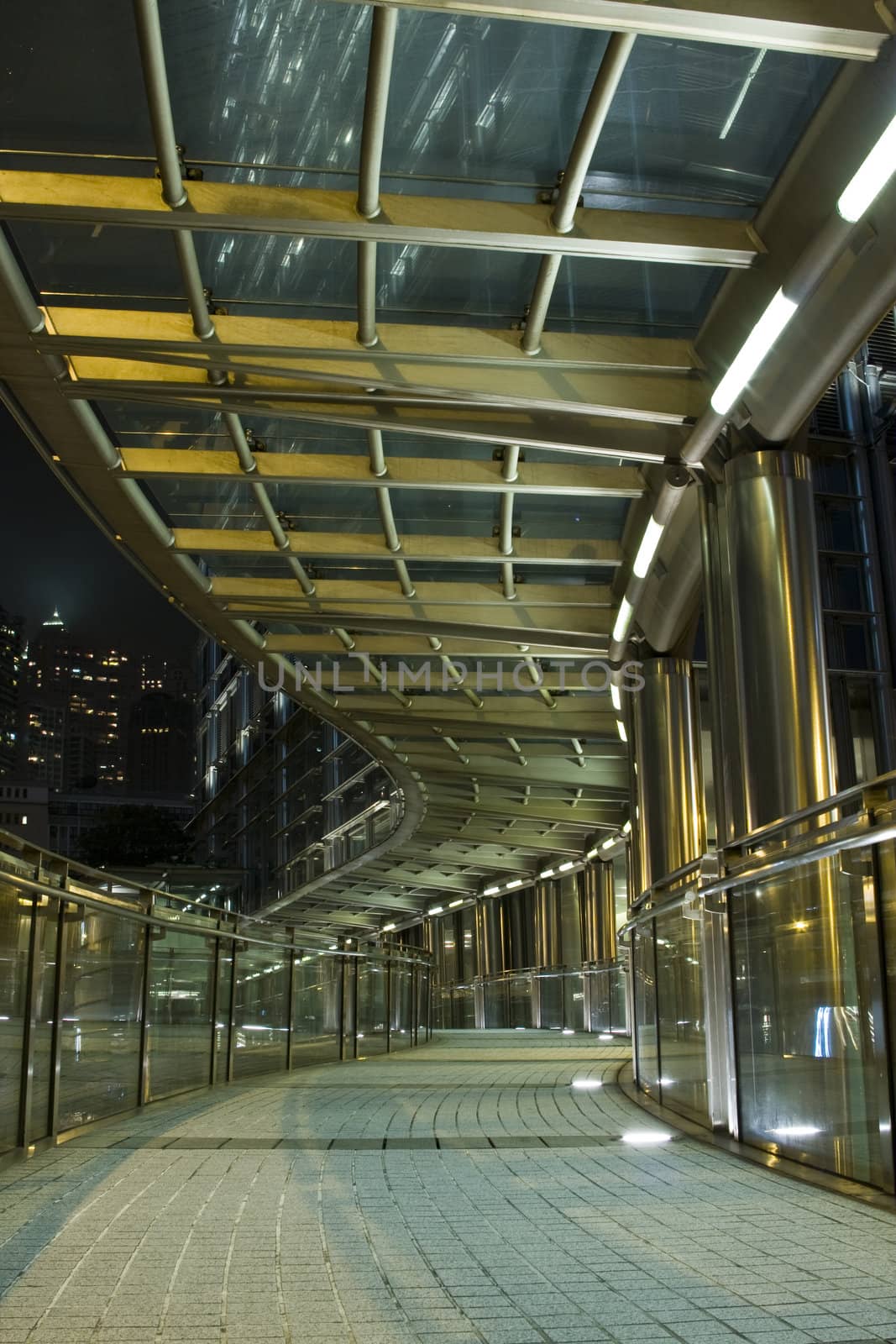 A modern flyover at night.