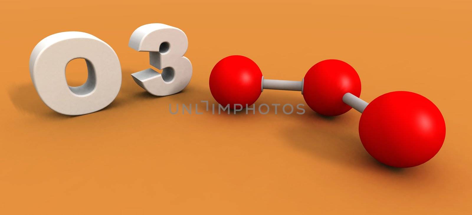 a 3d render of an ozone molecule