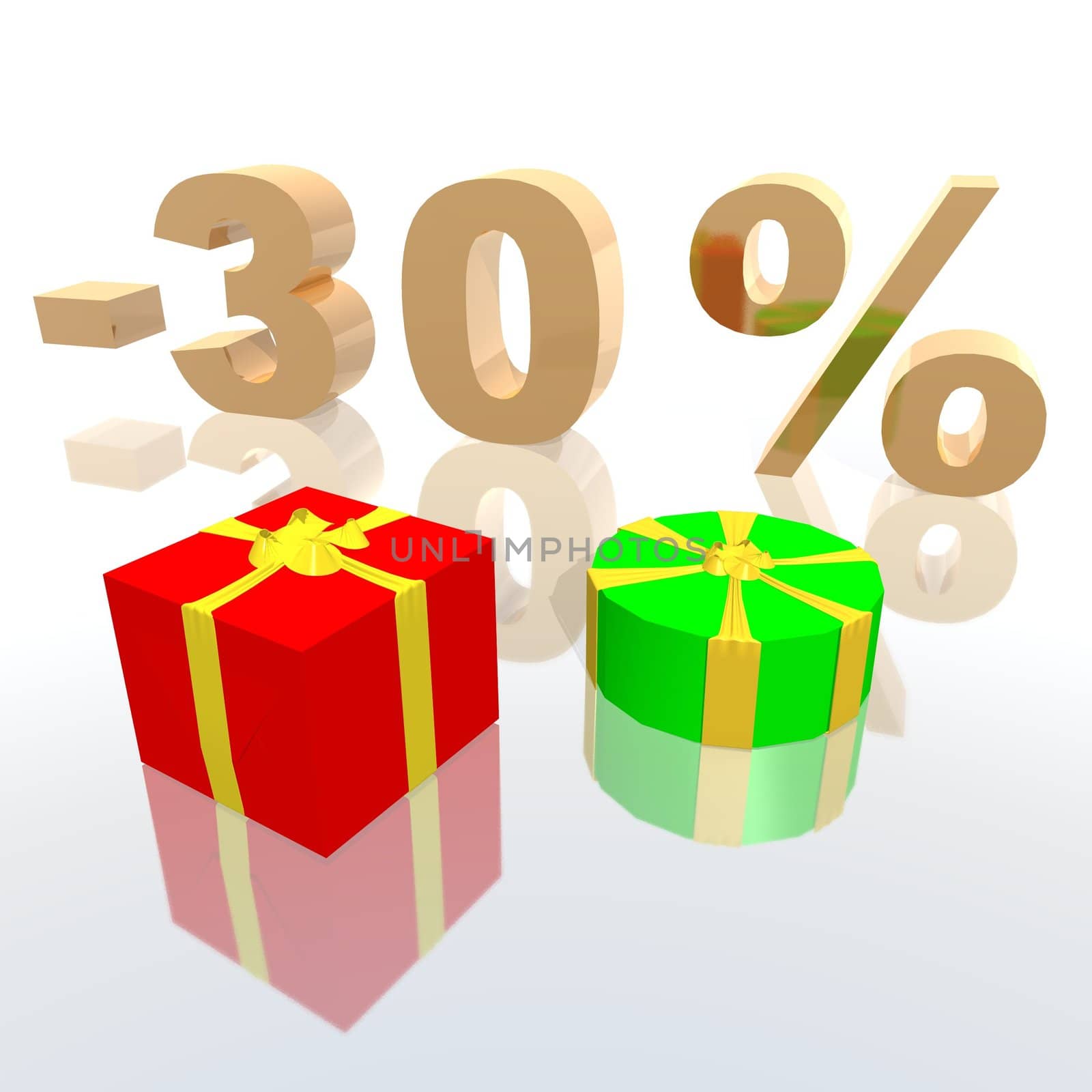a 3d rendering of a discount percentage