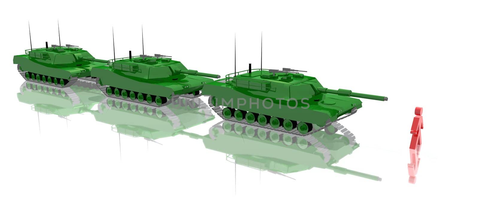 a 3d rendering of three tanks and a man in memory of tiananmen square students