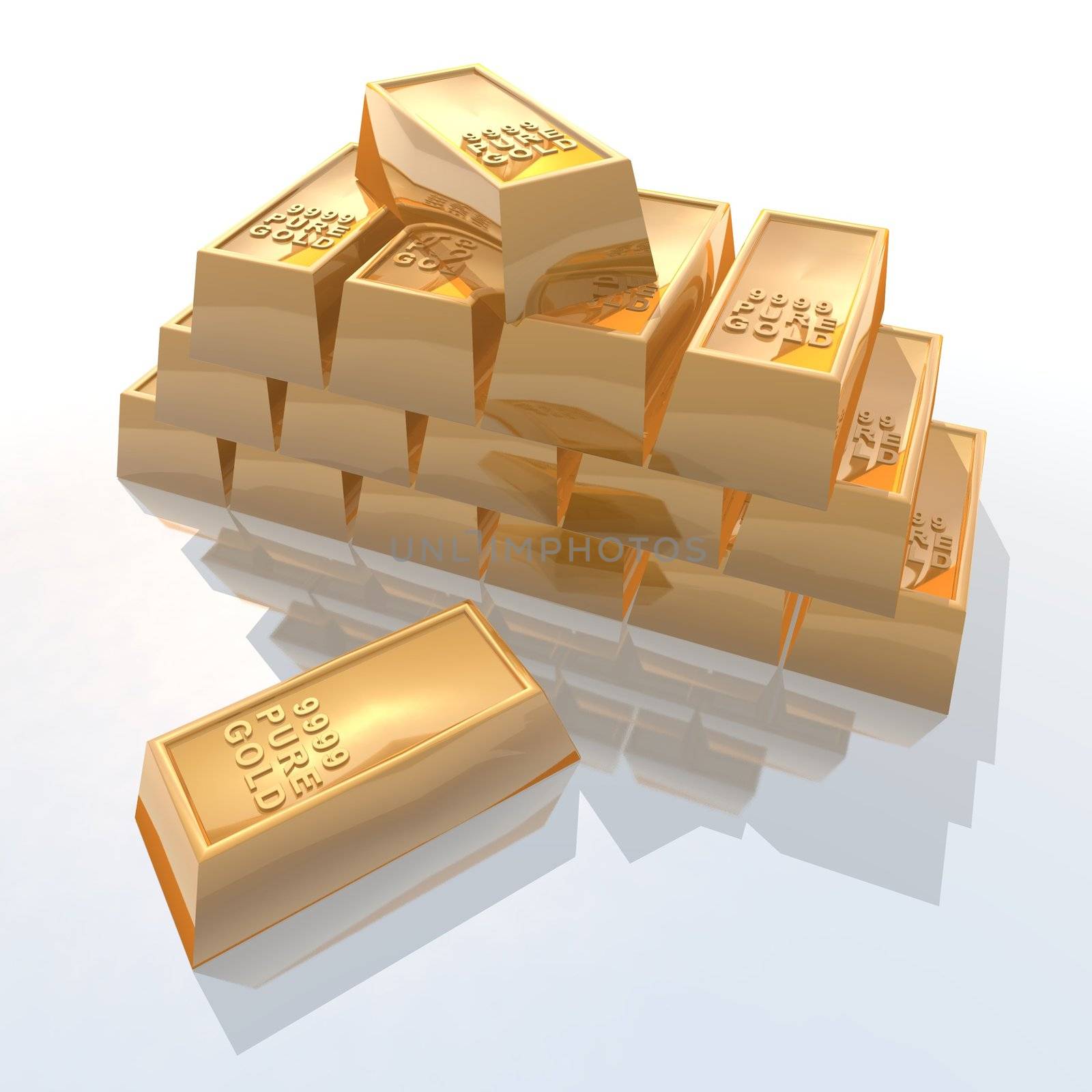 gold bars with reflection