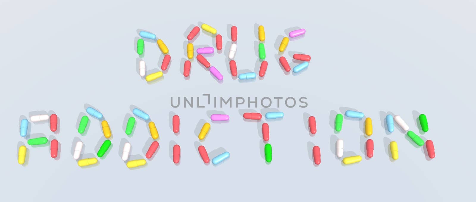 a 3d rendering of colored capsules to illustrate drug addiction