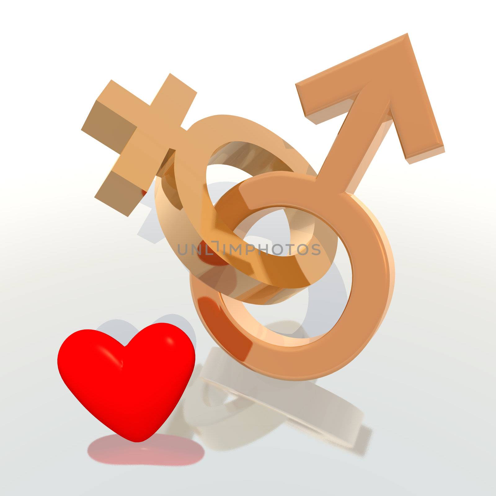 a 3d rendering of male and female symbols