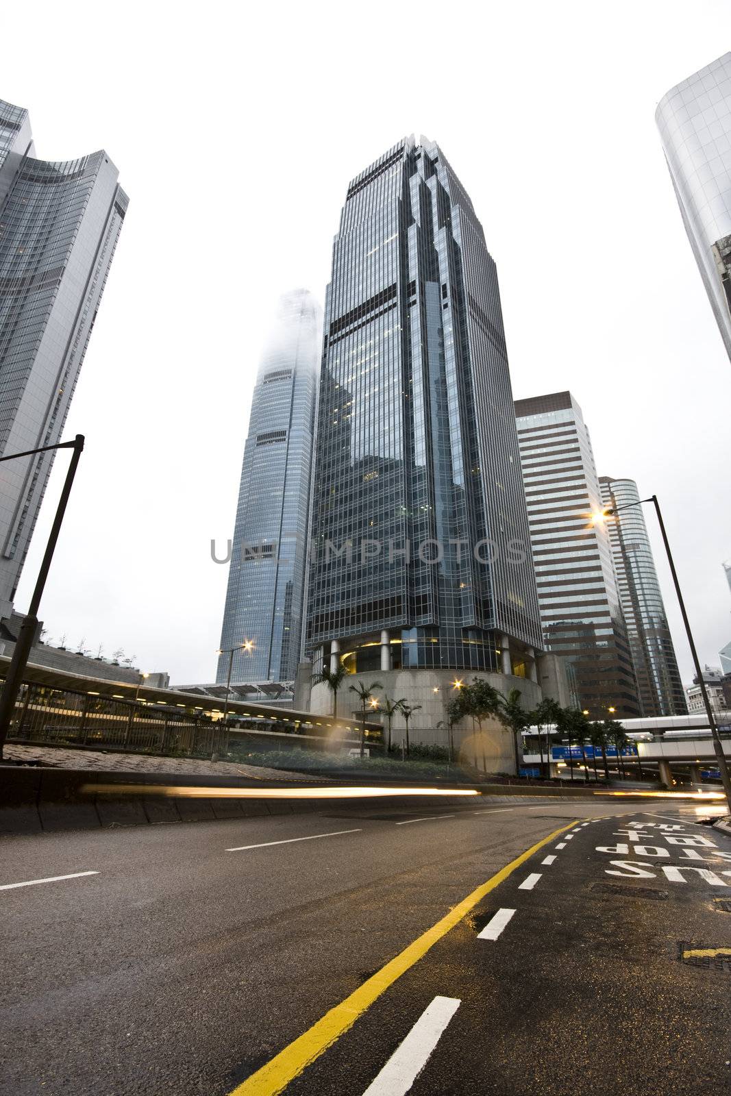 Skyscraper with building in hong kong