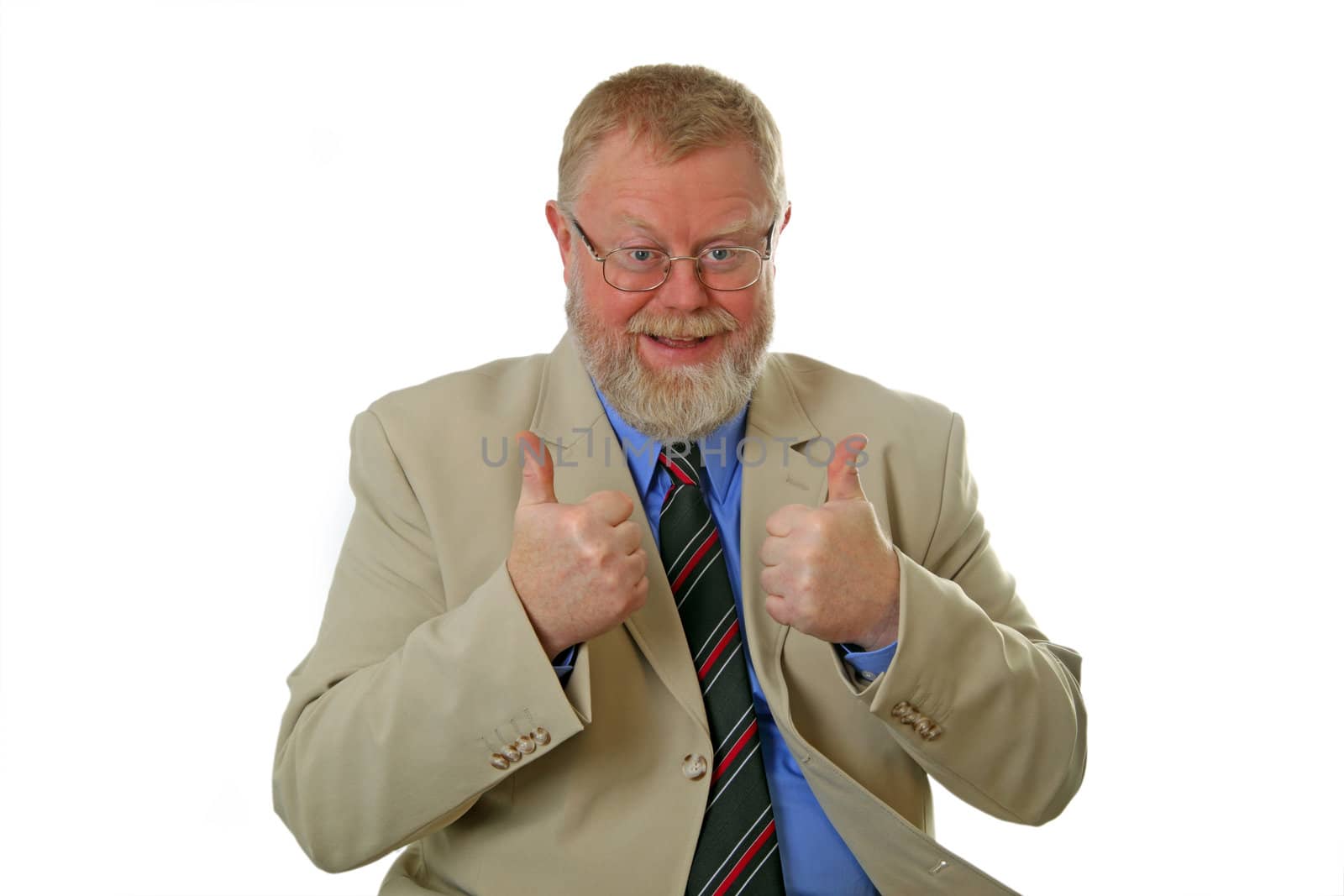 Thumbs up business man on white background
