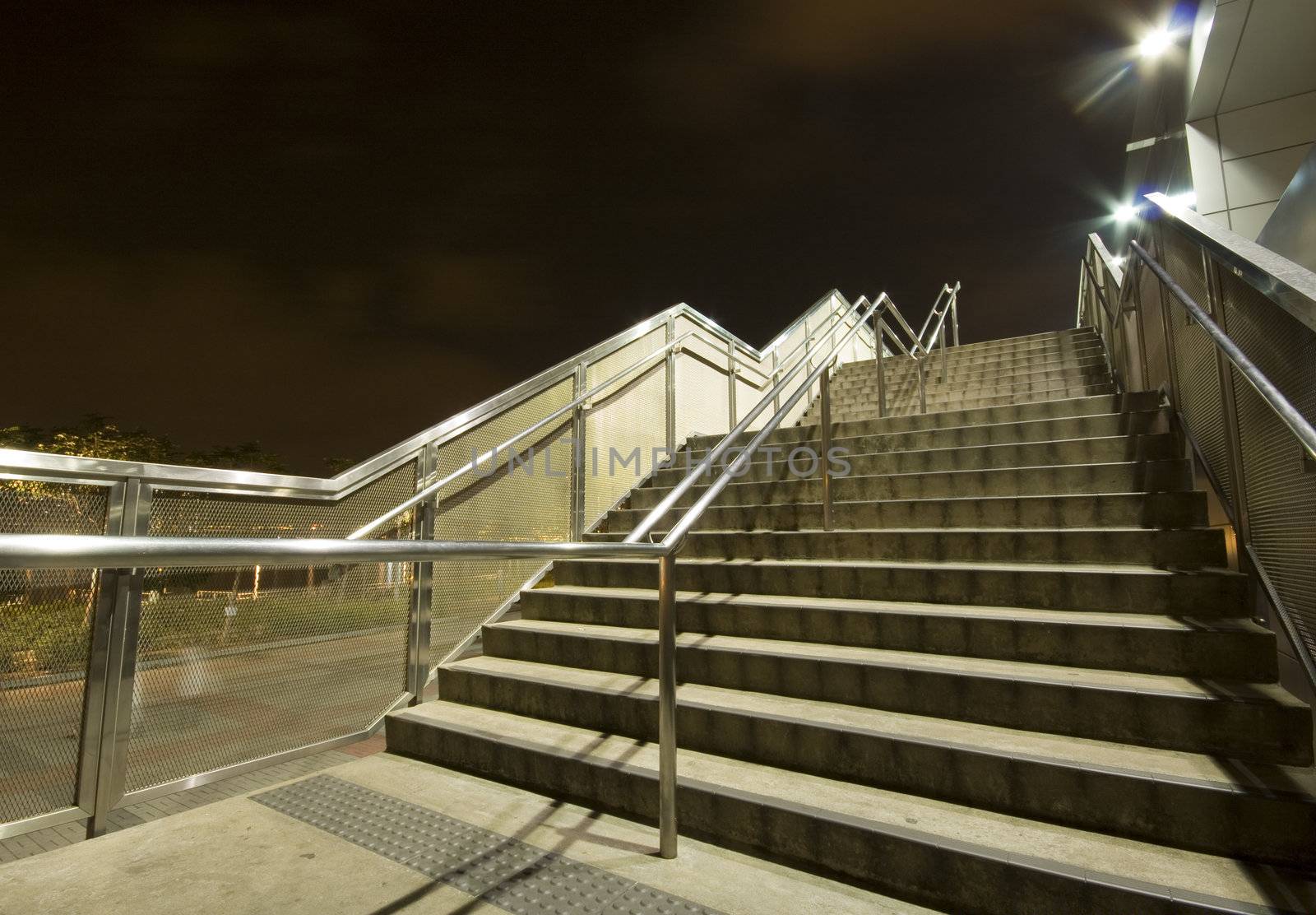 It is a stair overview at night.