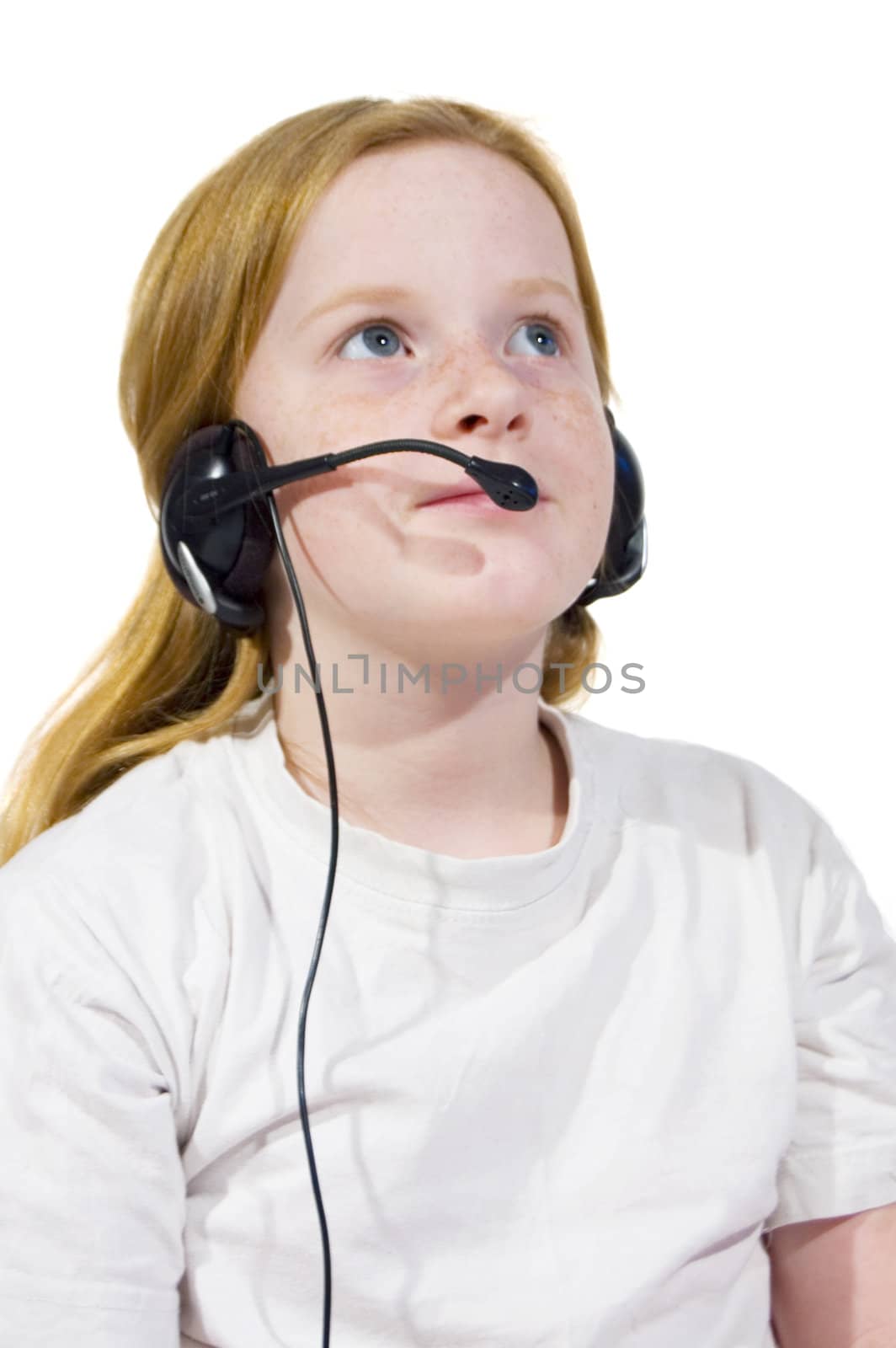 little girl wearing headset