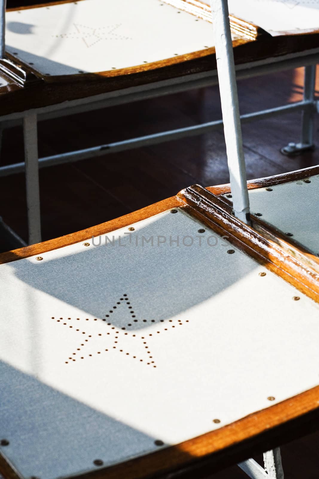 it is a close shot of hongkong ferry's seat.