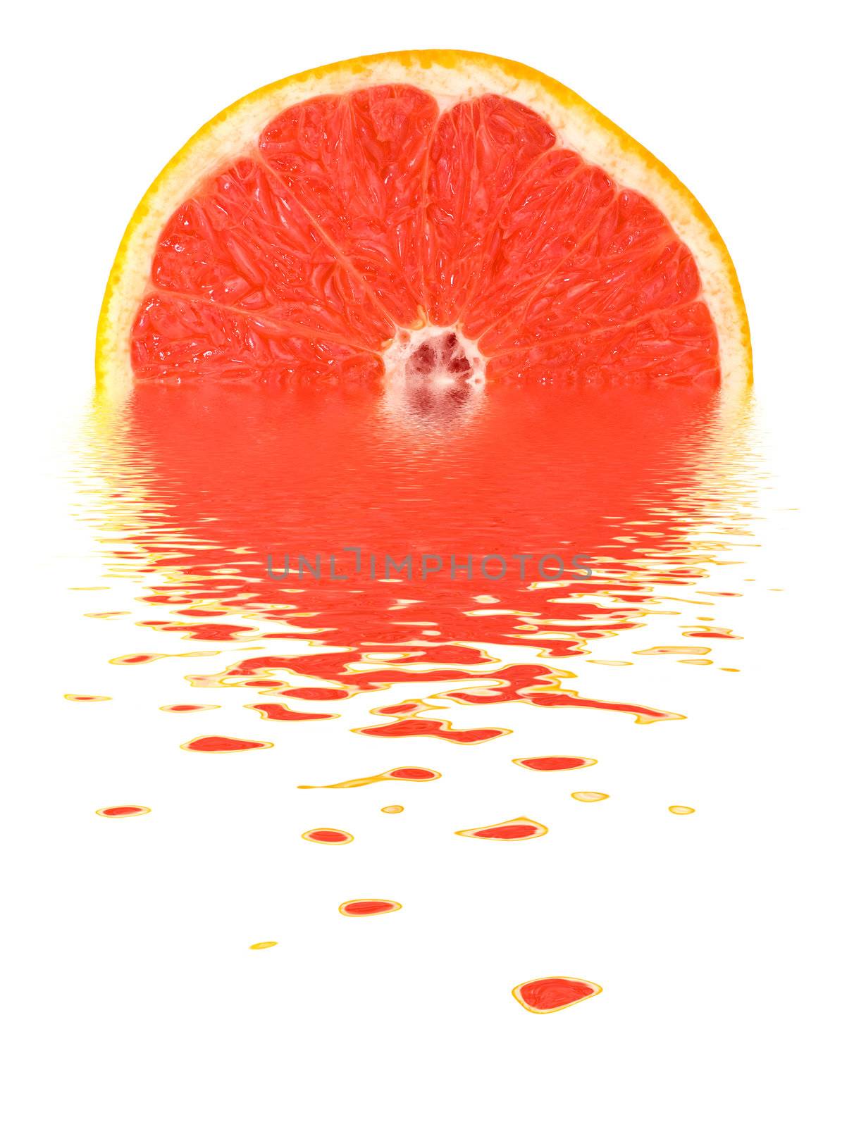 Fresh grapefruit on water. Isolated.