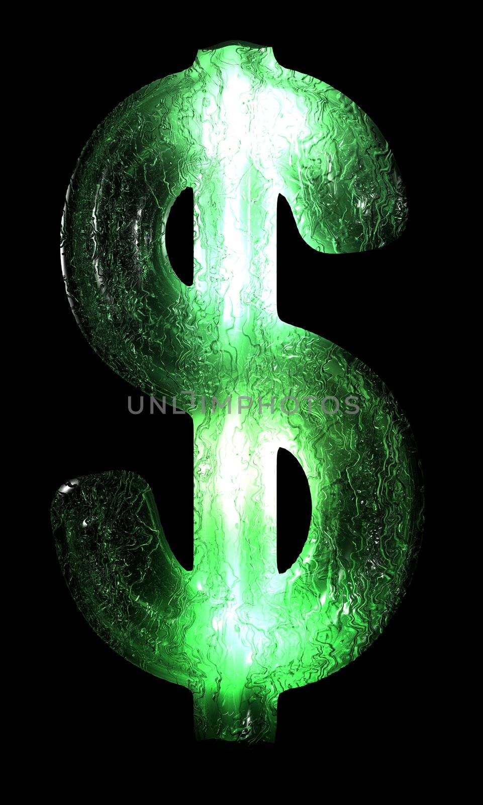 An illustration of an illuminated US dollar sign with an icy appearance.