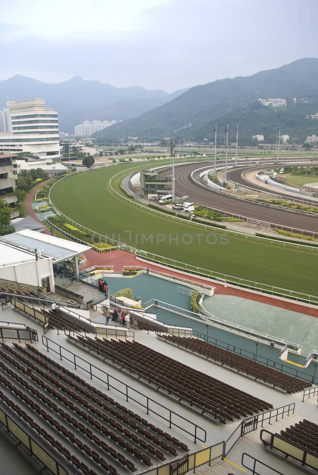 it is a shot of horse race empty track.