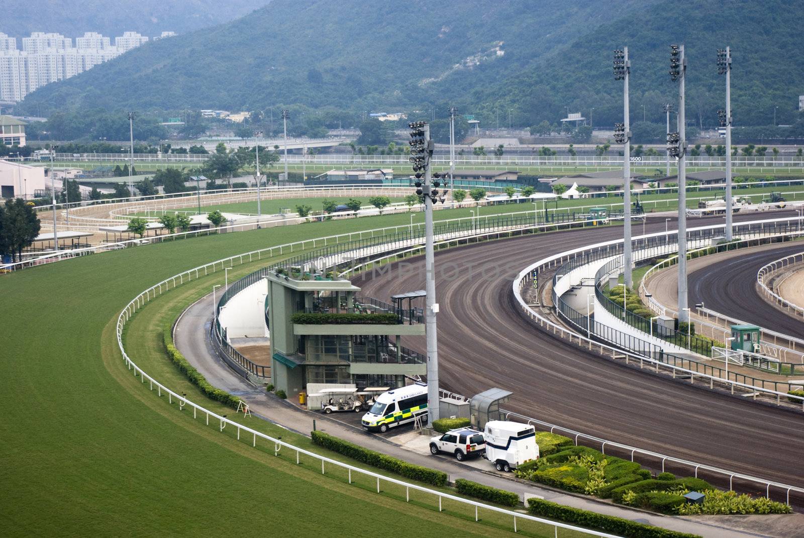 it is a shot of horse race empty track.