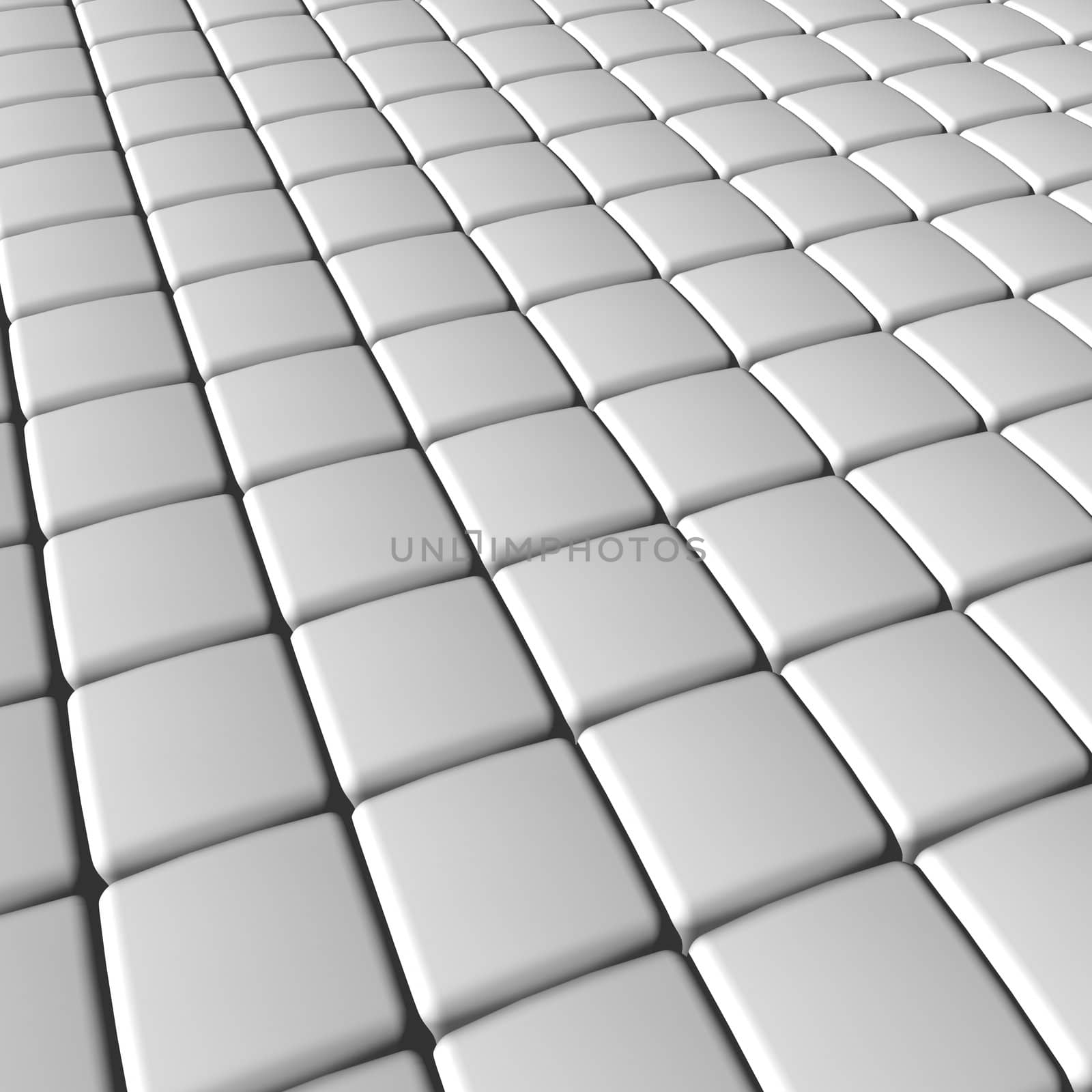A 3D illustration of soft edged, out of focus metallic cubes forming a grid.