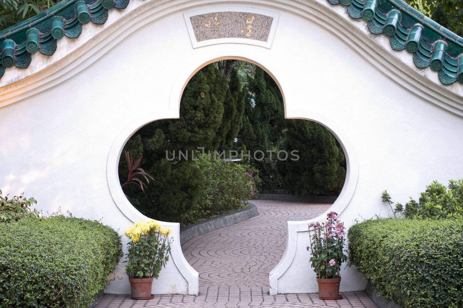 A traditional door  in the Chinese Garden
