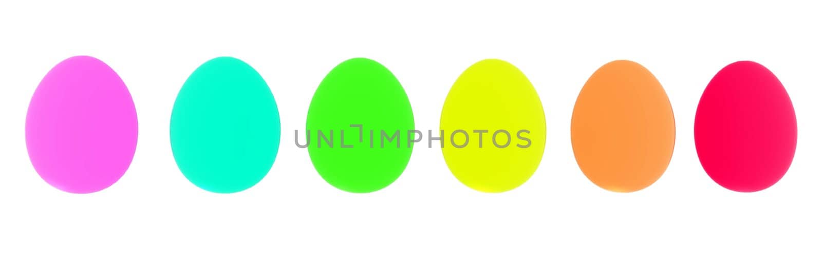 Bright colored Easter eggs isolated on white.