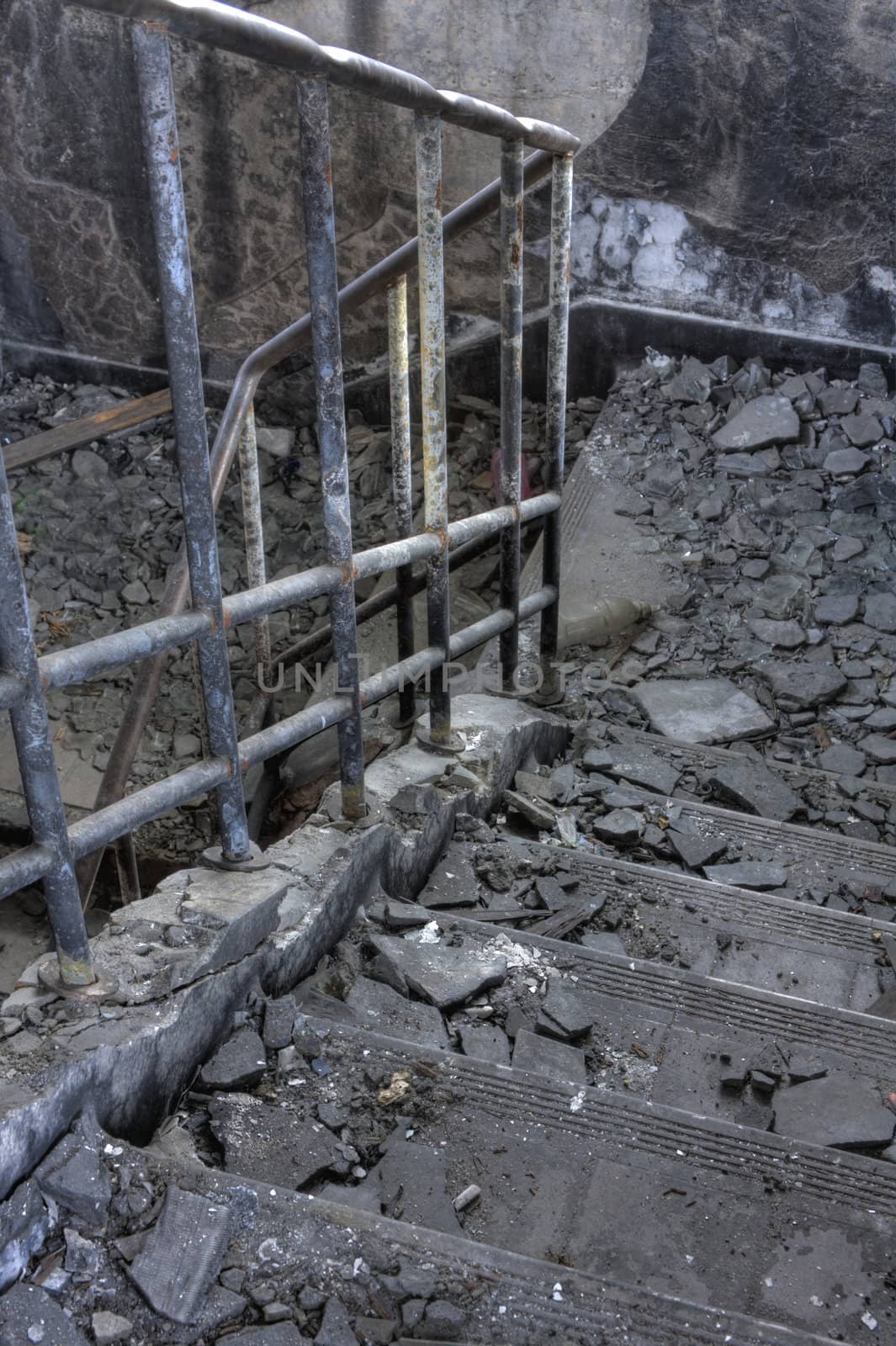 Burned Out building, stair.