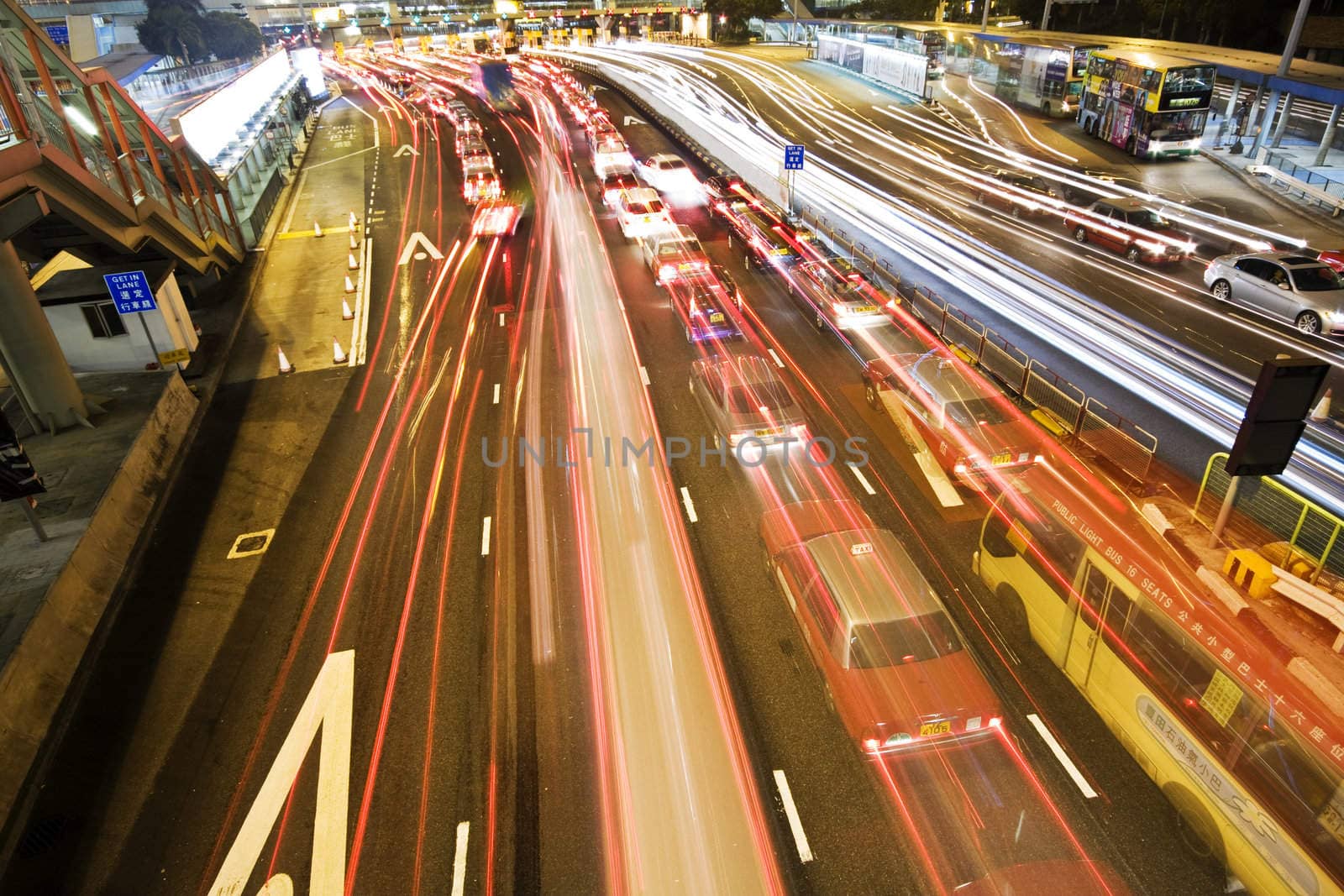 Traffic in Hong Kong at night.