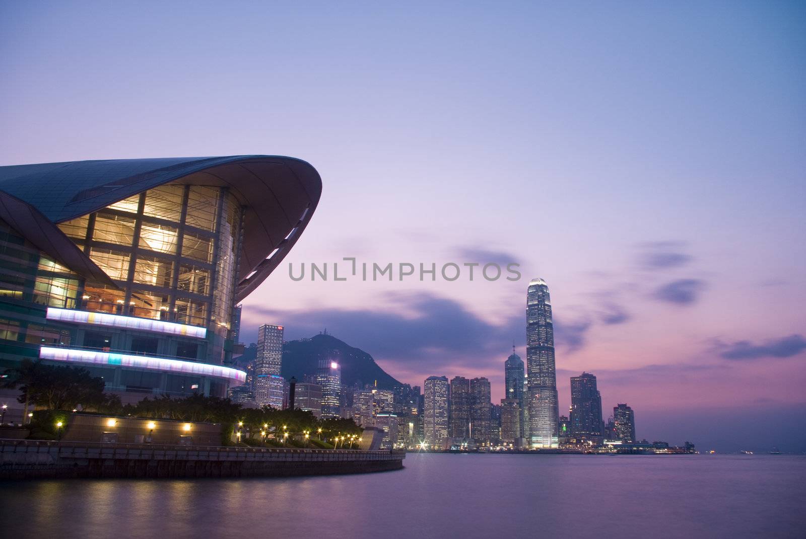 it is a magic hour at hong kong finance center.