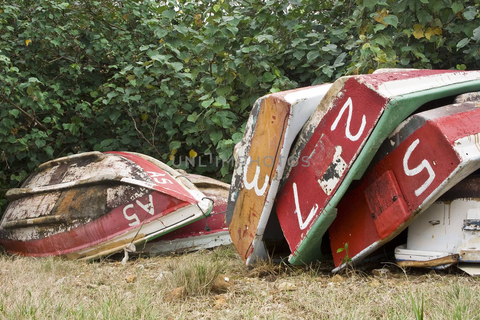 Old rental boats on the ground