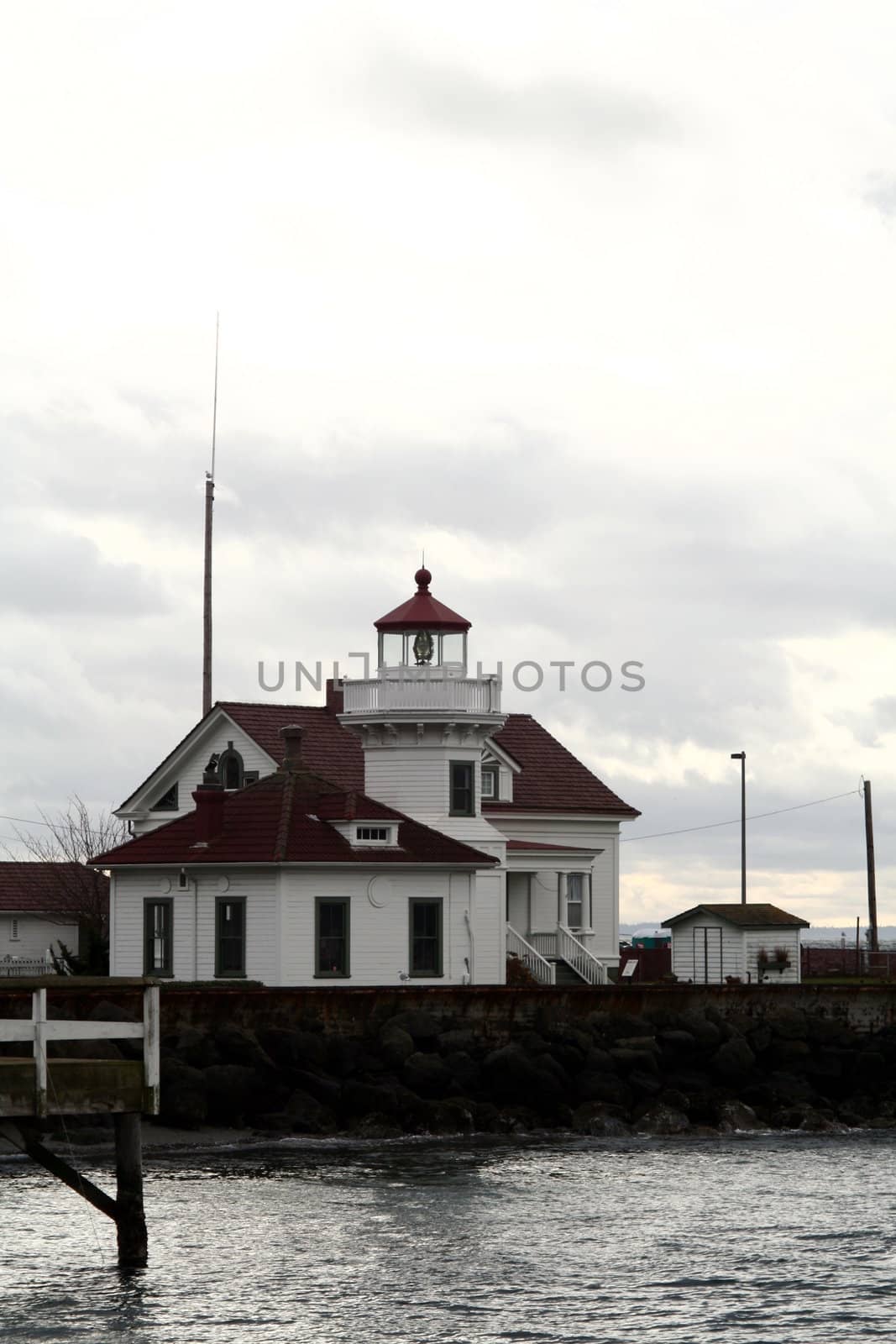 Light house on the shore of Puget Sound.