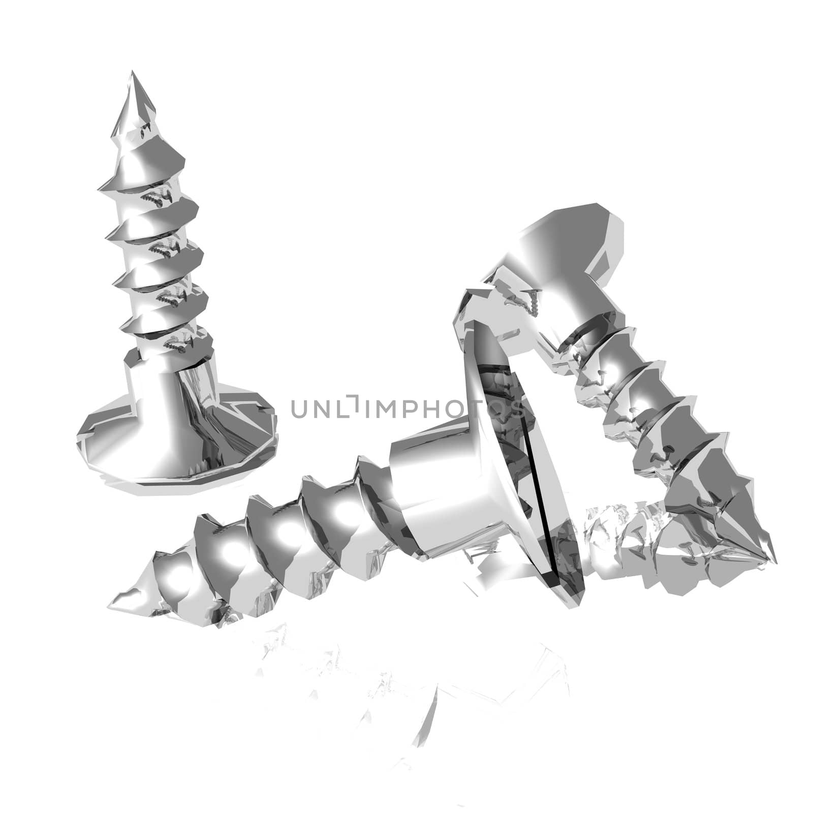 A computer rendering of a metal screws.