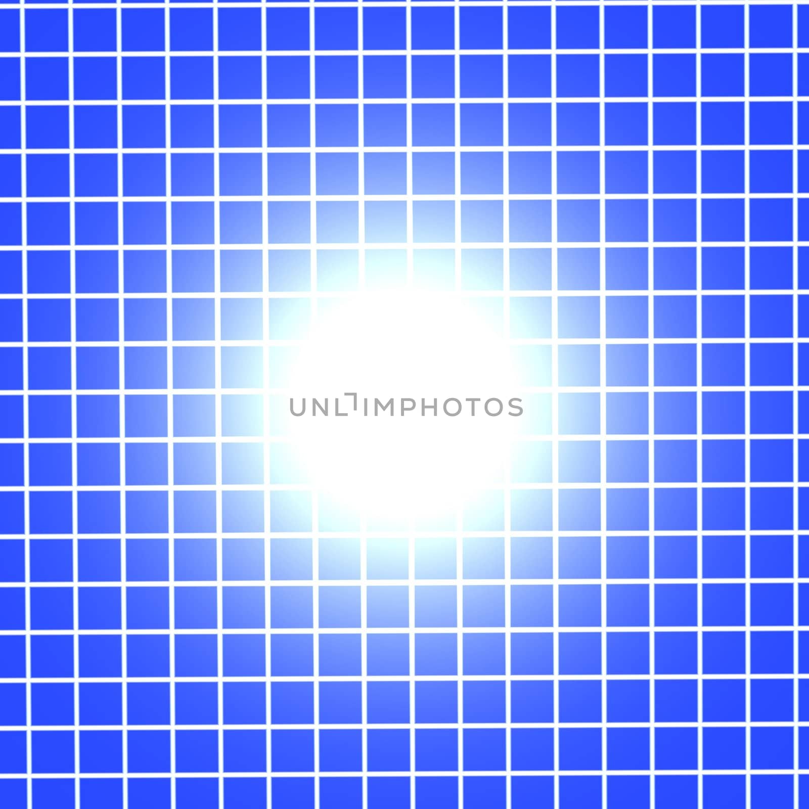 A blue grid background reflecting the sun in the middle.
