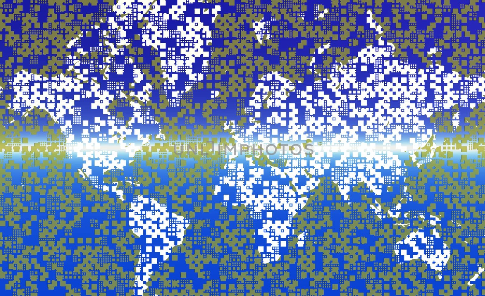 A virtual map of the world created using random blocks.