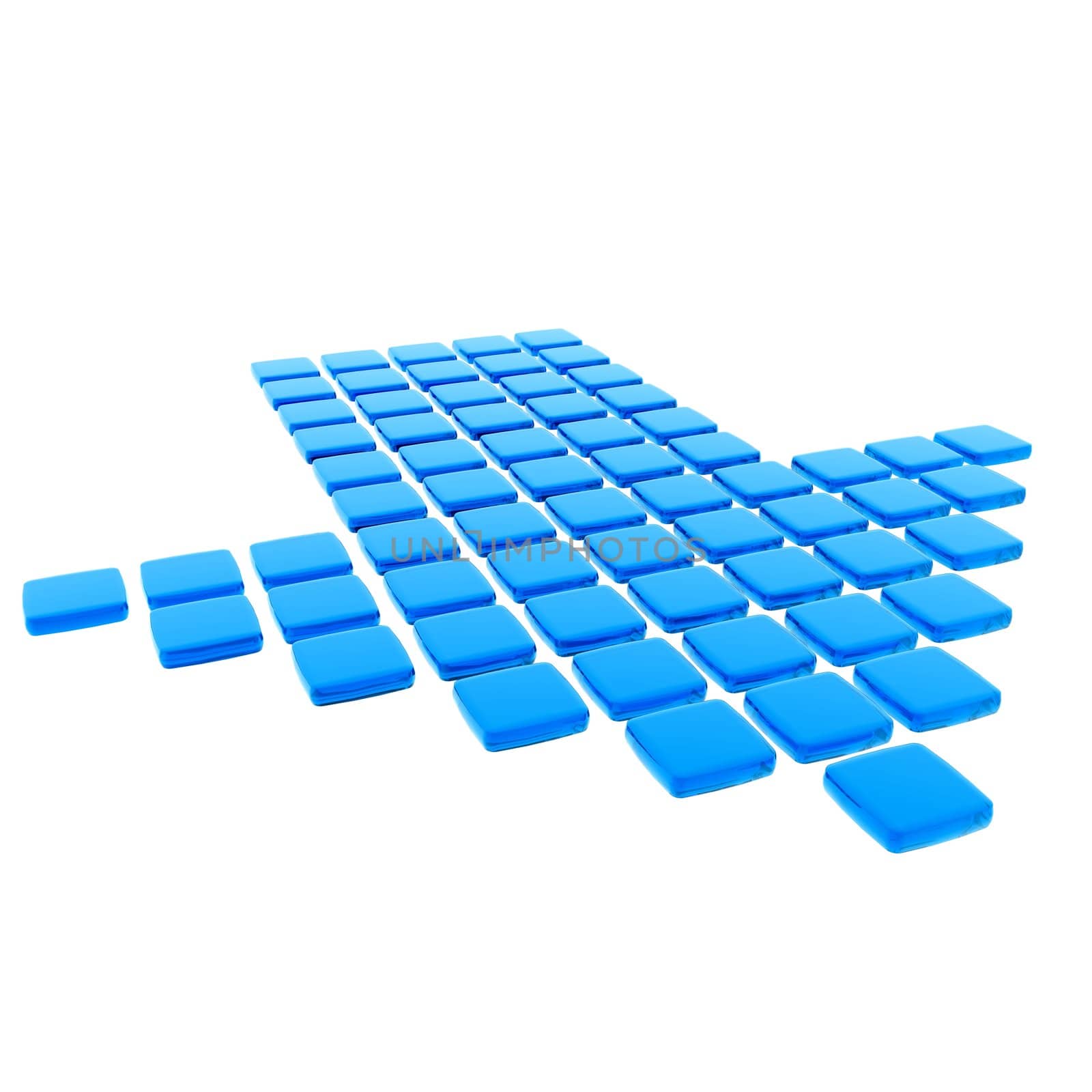 A blue arrow consisting of deep blue tiles.