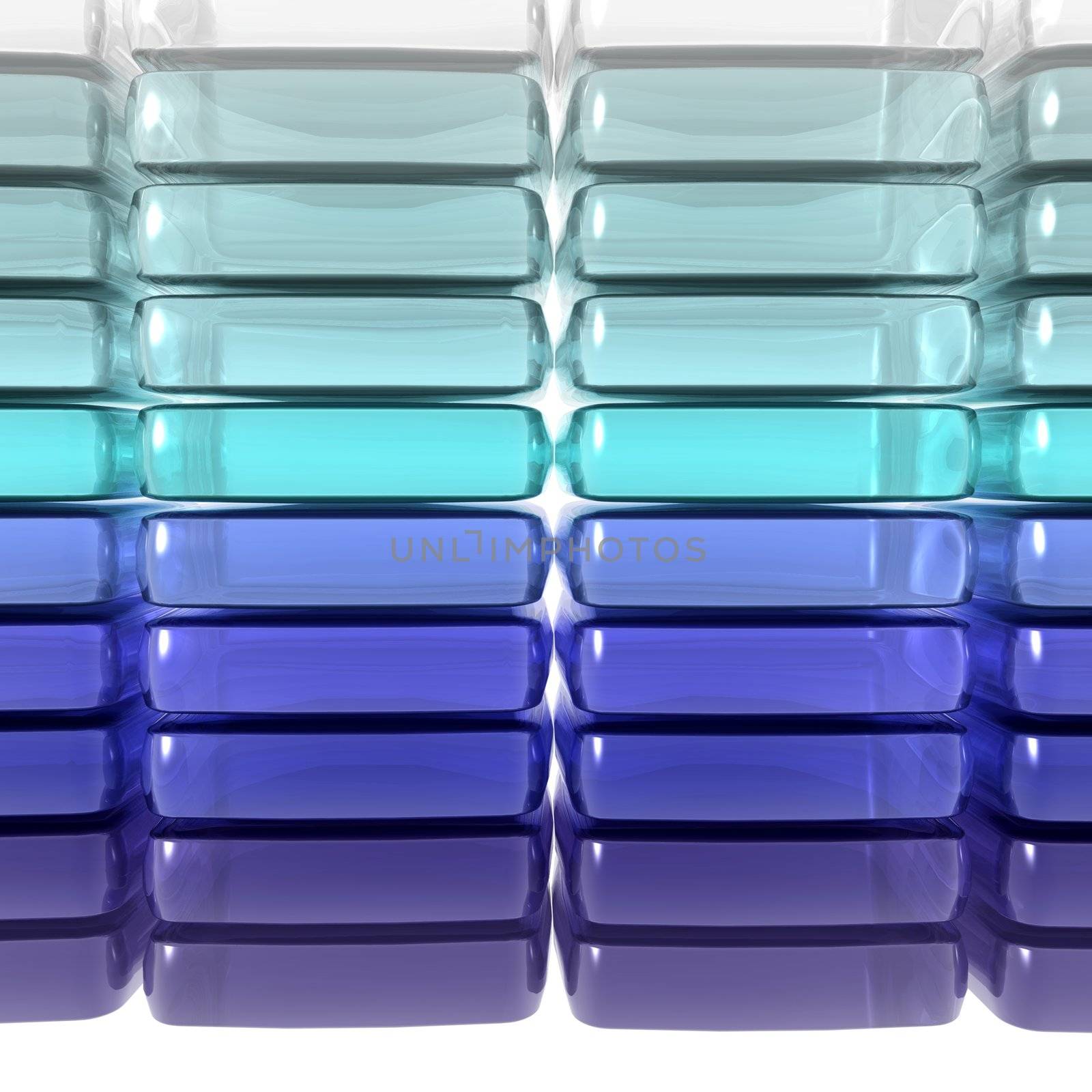 3D computer generate gel cubes of various colors representing unity and team.