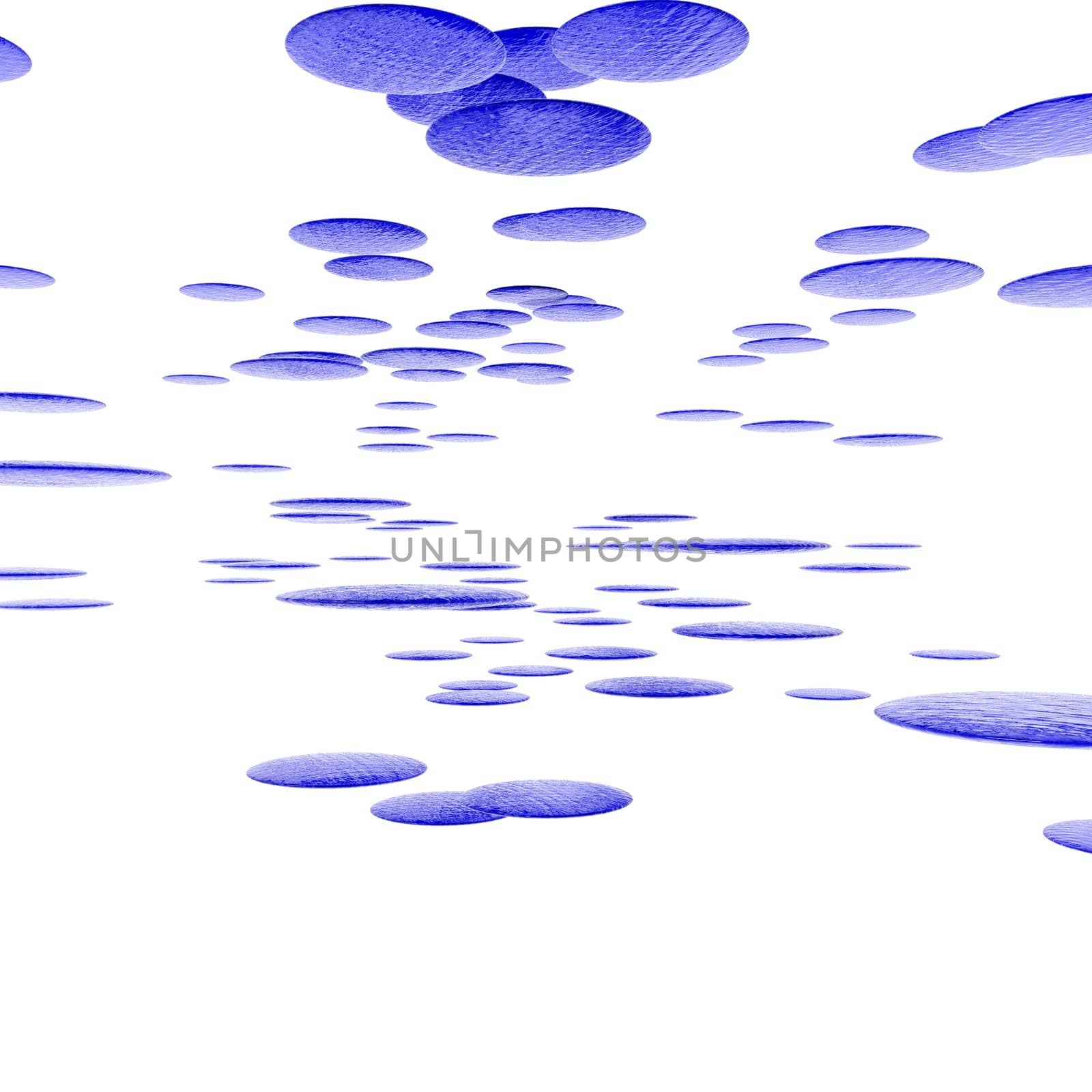 Floating disks with a watery texture on a white background.