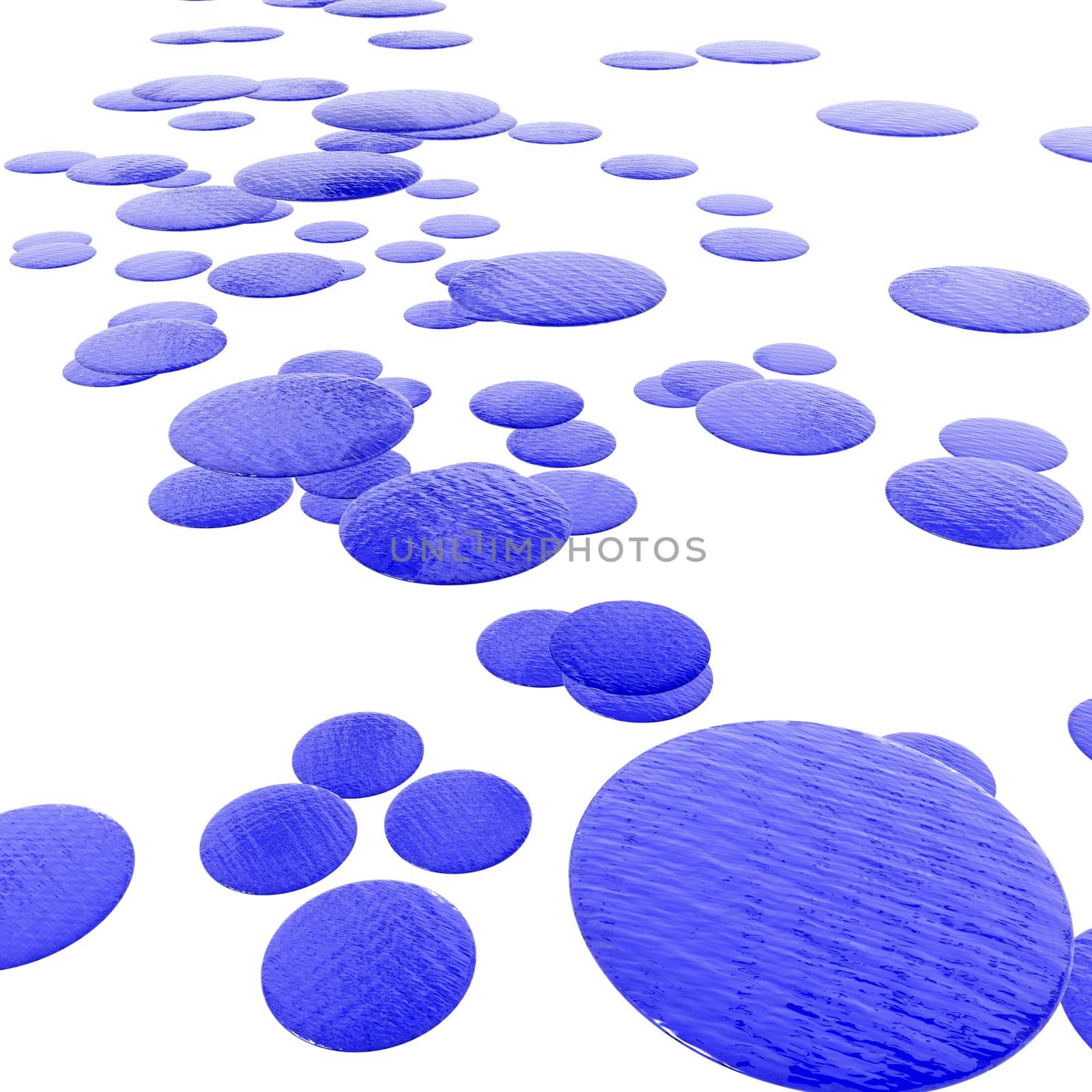 Floating disks with a watery texture on a white background.