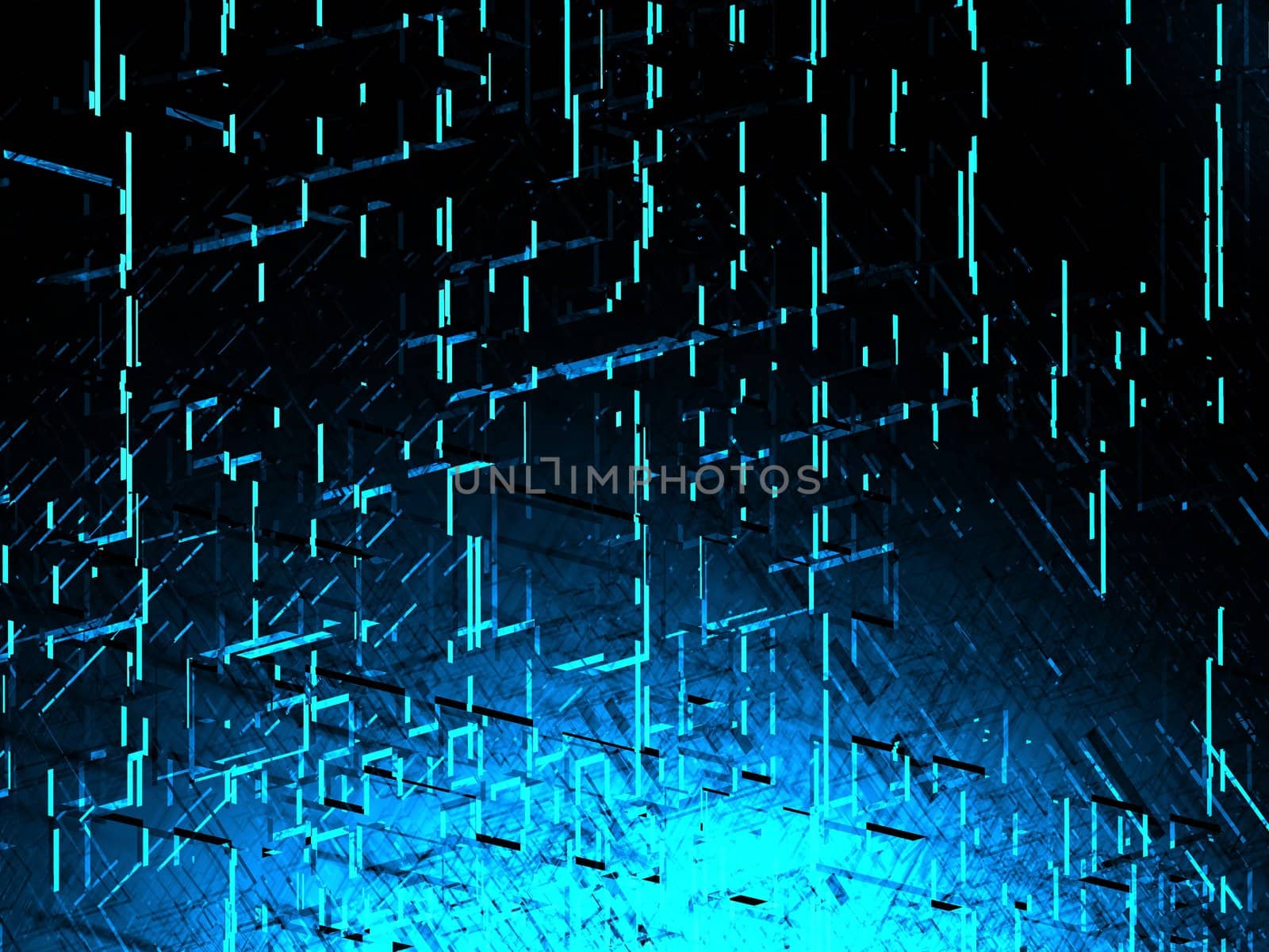 Abstract blue image with hard edges on black.