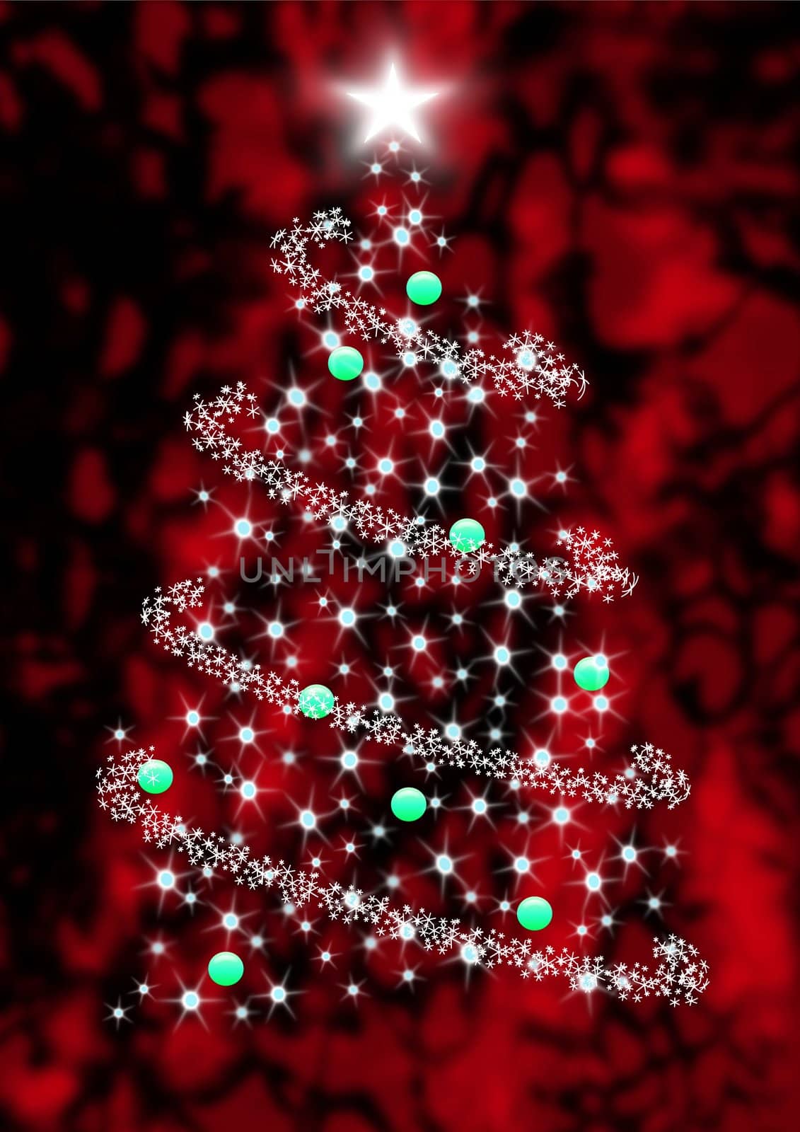 Abstract Christmas tree illustration on an red background.