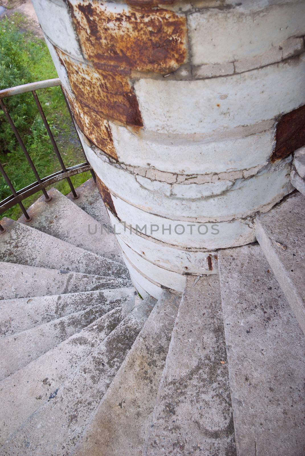aging spiral staircase.dilapidated stairs