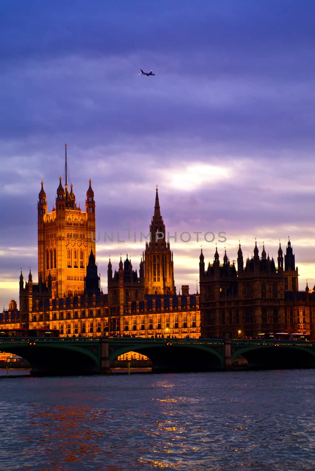 London Skyline at Dusk showing Big Ben and Westminster