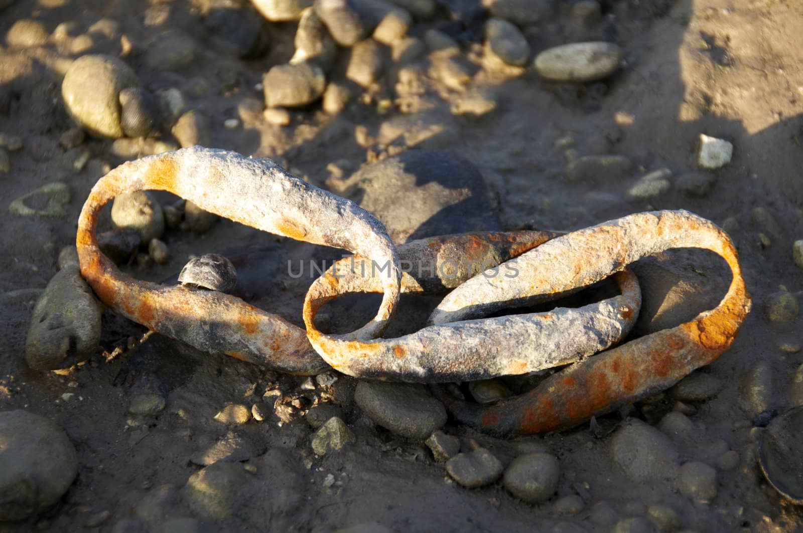 A chain link on a sandy beach