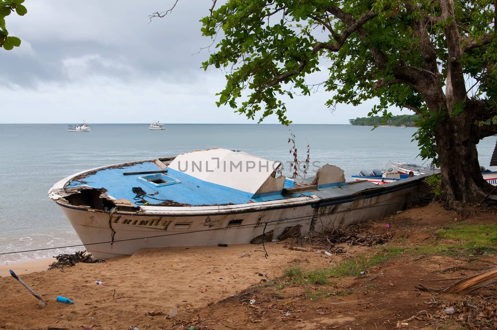 the picture of the abandoned boats on the little Corn island