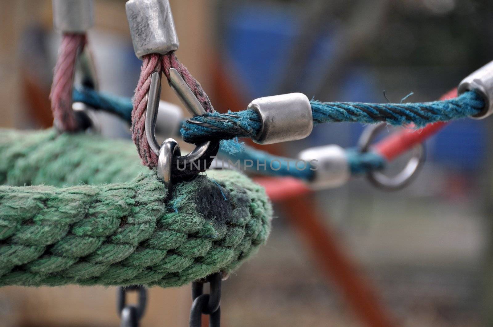 Colourful construction of ropes swing on playground