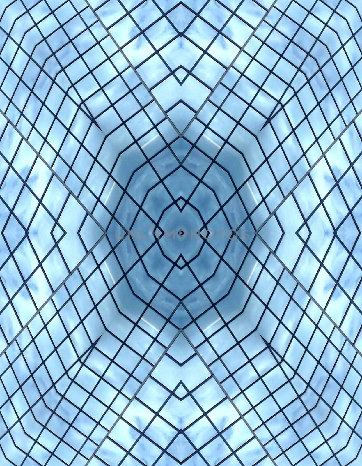 A seamless pattern background of some glass windows that are reflecting clouds.