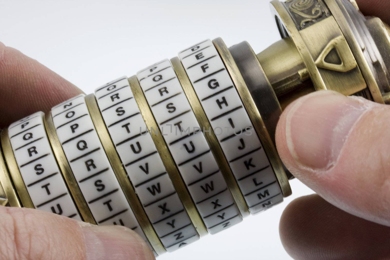 Opening a puzzle combination box with letter rings (cryptex) with truth as a secret keyword
