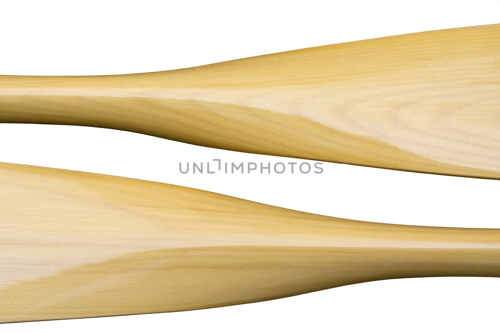 Wooden rowing oars abstract. Isolated on white, clipping paths.