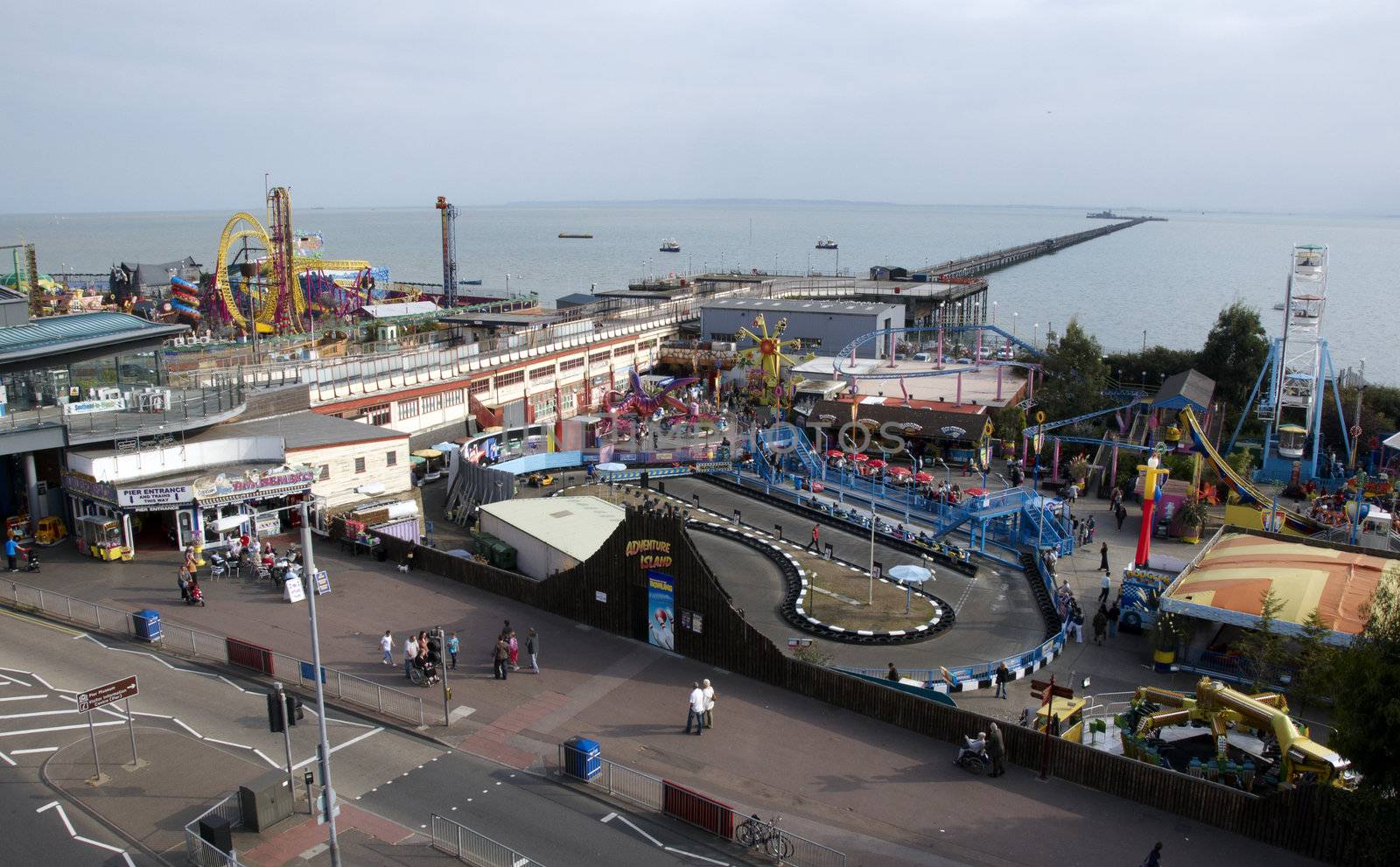 A view of southend funfair from a high point